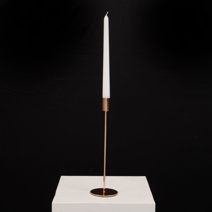 Taper Candle Holders - Gold 8cm x 28cm, with candle