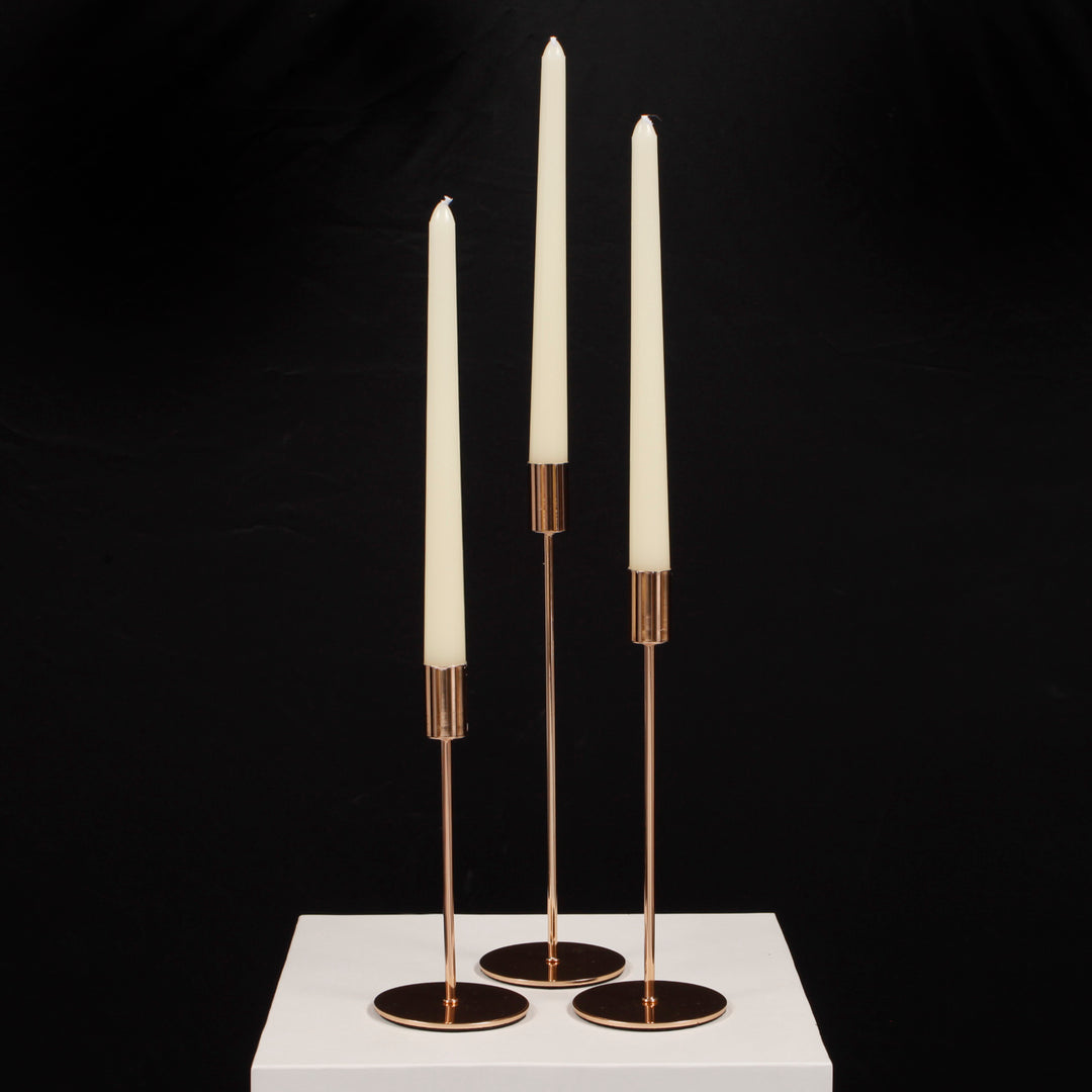 Taper Candles - Ivory, 3 candles with candle holders