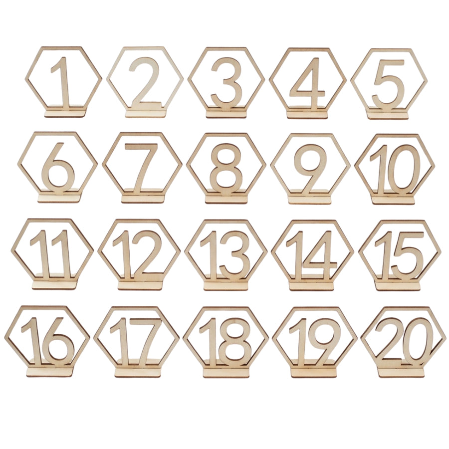 Hexagonal Table Numbers - Wood (1 - 20)