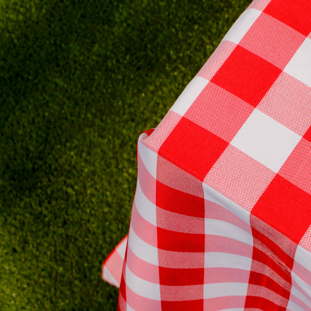 Red Checkered Tablecloth (153x259cm) close up 