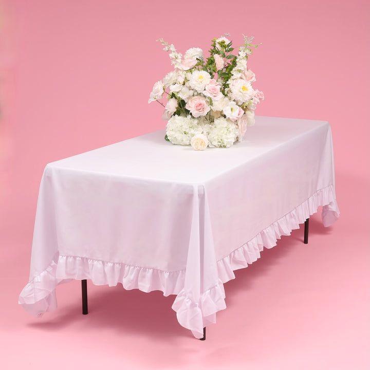 Premium Ruffle Rectangle Tablecloth - White (153x259cm)