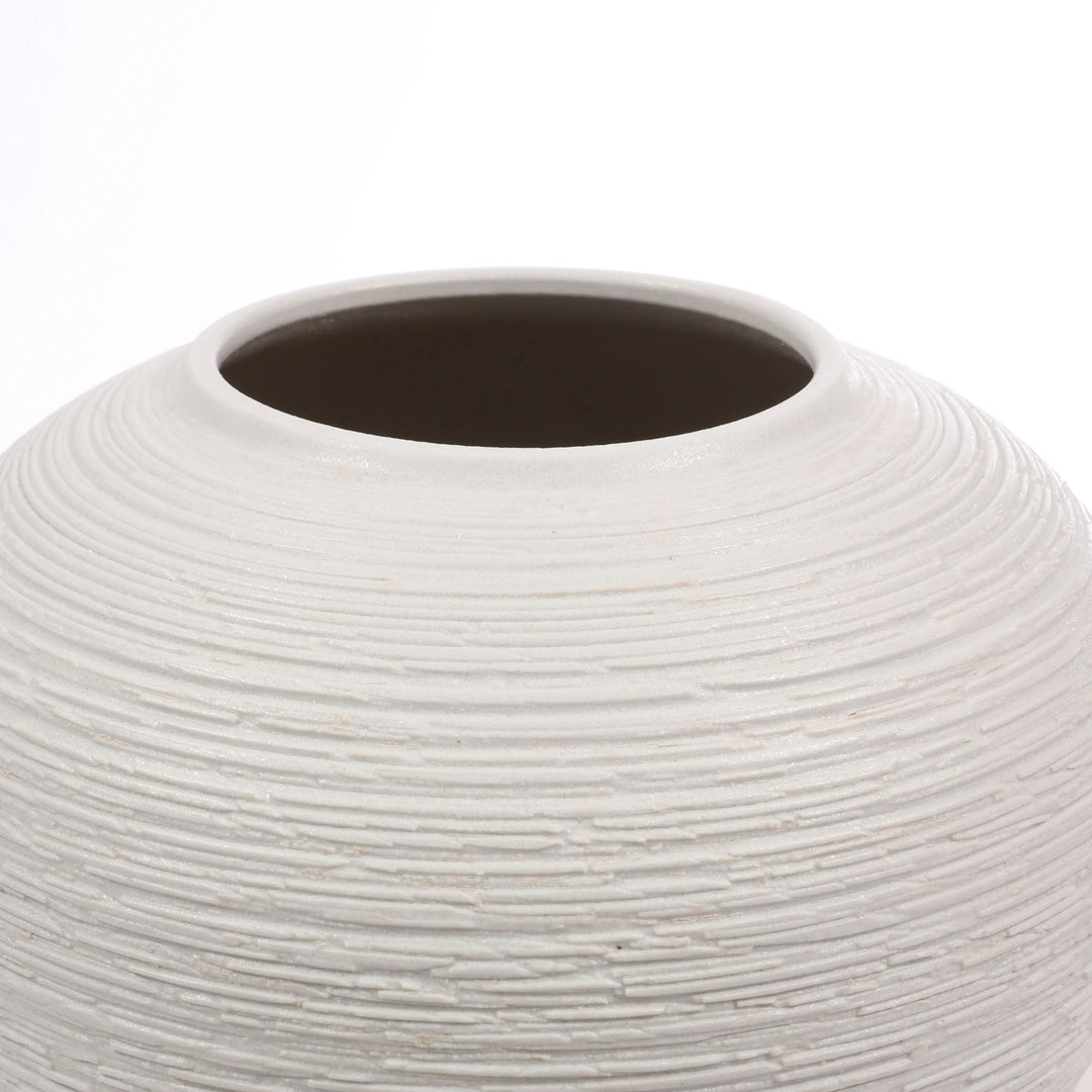 Textured Centrepiece Urn Shaped Vase - Light Grey (18x23cm) top opening view