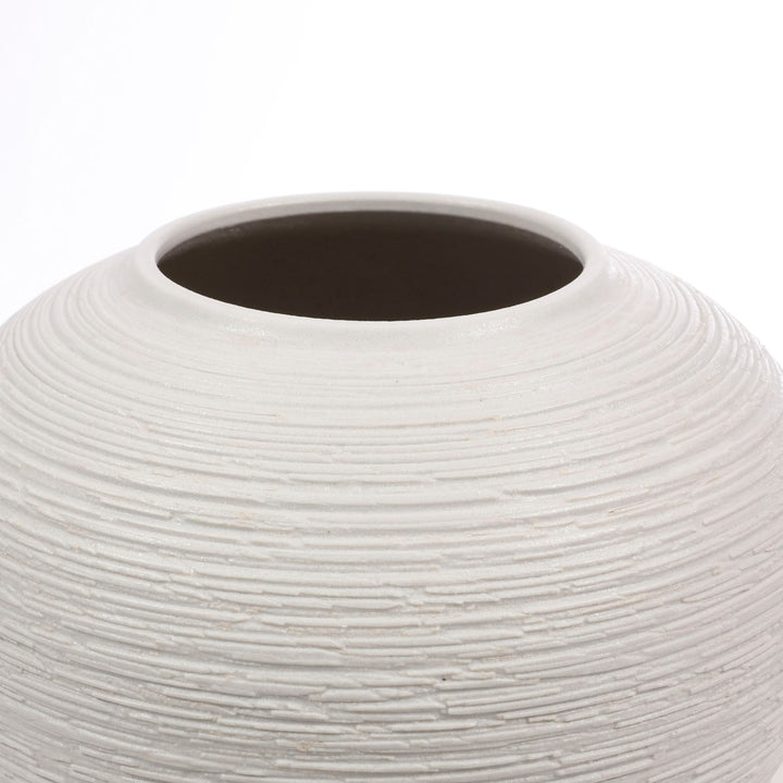 Textured Centrepiece Urn Shaped Vase - Light Grey (18x23cm) top opening view