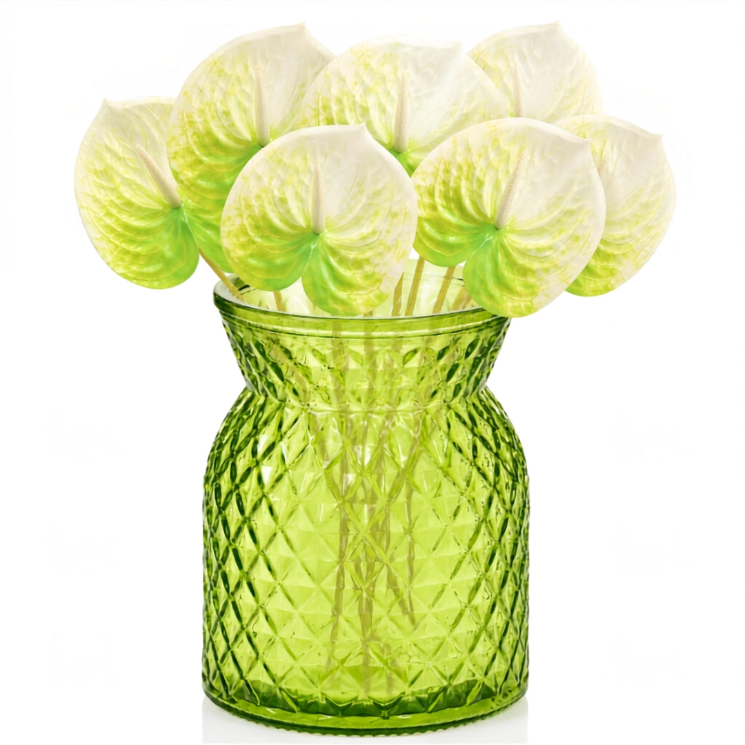 Vintage Bud / Posey Glass Vase - Green (11.5x16cm) with Flowers 