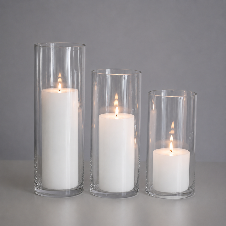 Wax Pillar Candle & Vase Package (18 Candles, 18 Vases)
