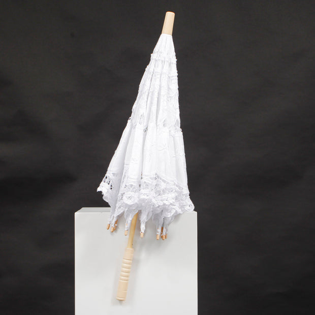 White Lace Fabric Wedding Umbrella Parasol Closed