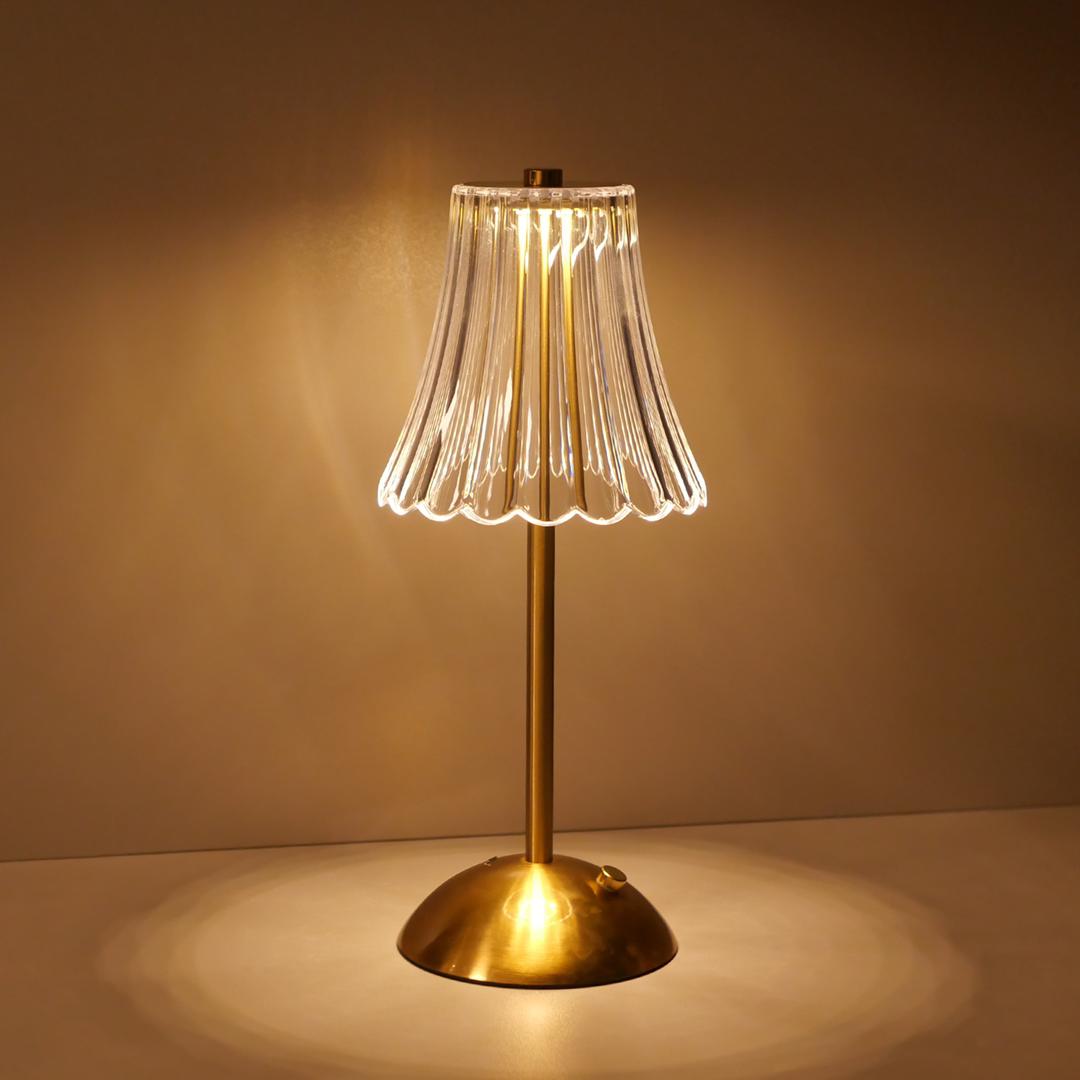 Portable Rechargeable Table Lamp - Clear Ribbed Shade