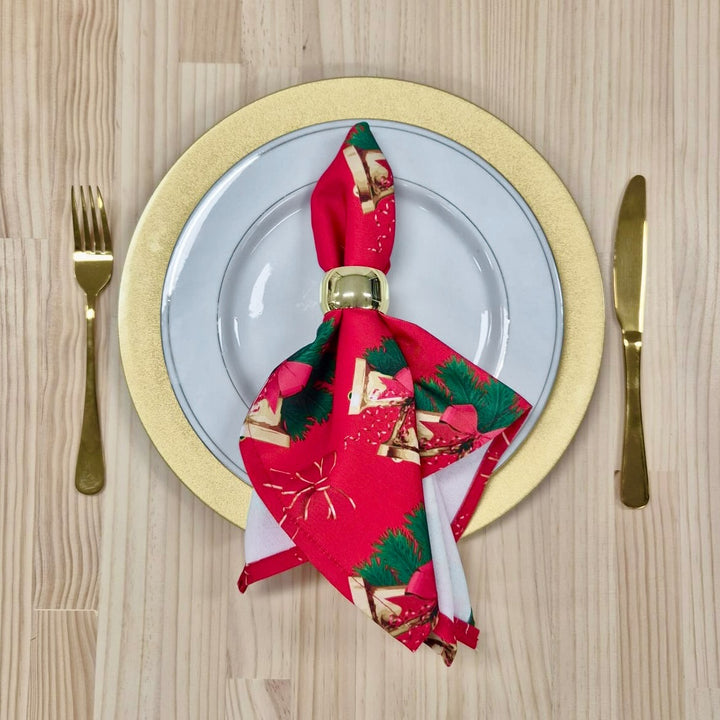 Christmas Cloth Napkins - Christmas Bells on Red  (50x50cm)