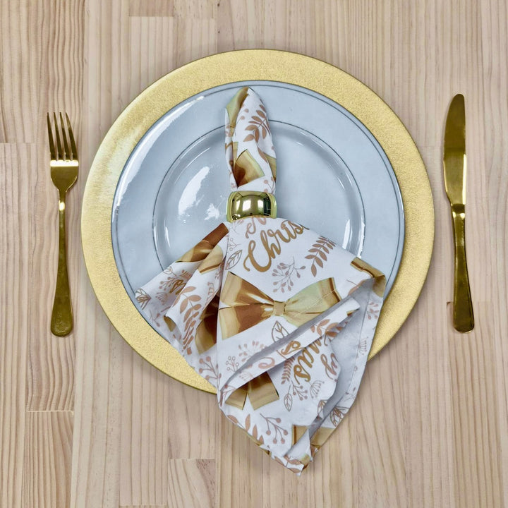 Christmas Cloth Napkins - Merry Christmas Gold Bows on White (50x50cm)
