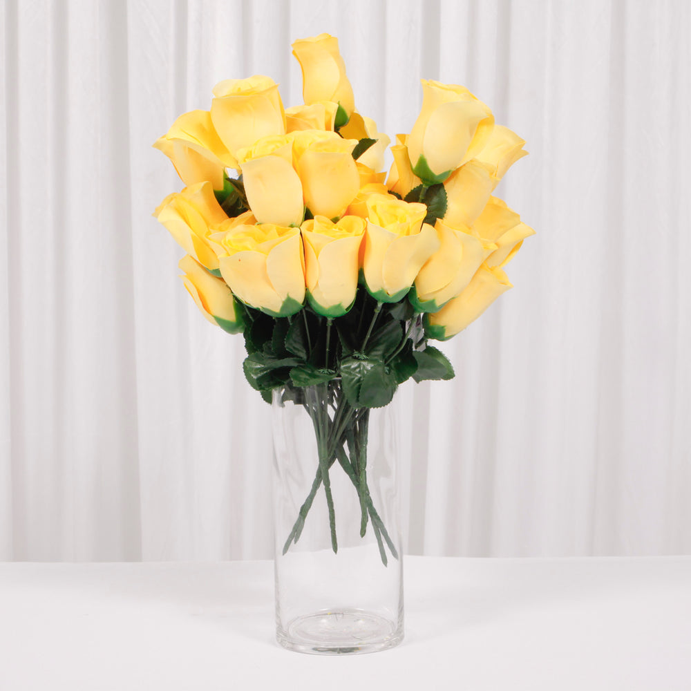 Artificial Silk Premium Rose Bud Bouquet - Yellow in vase