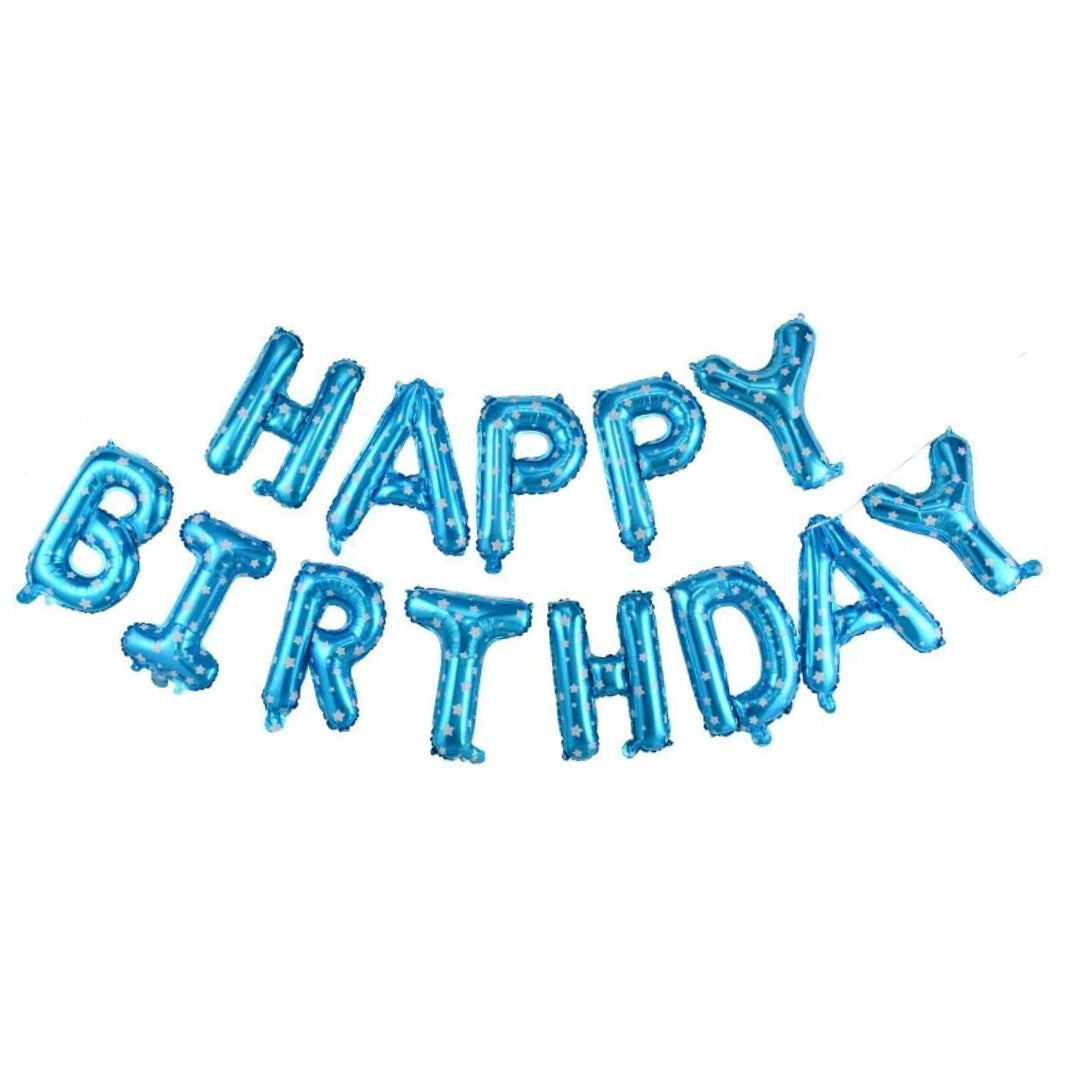 CLEARANCE Happy Birthday Balloon Garland - Metallic Blue with Stars