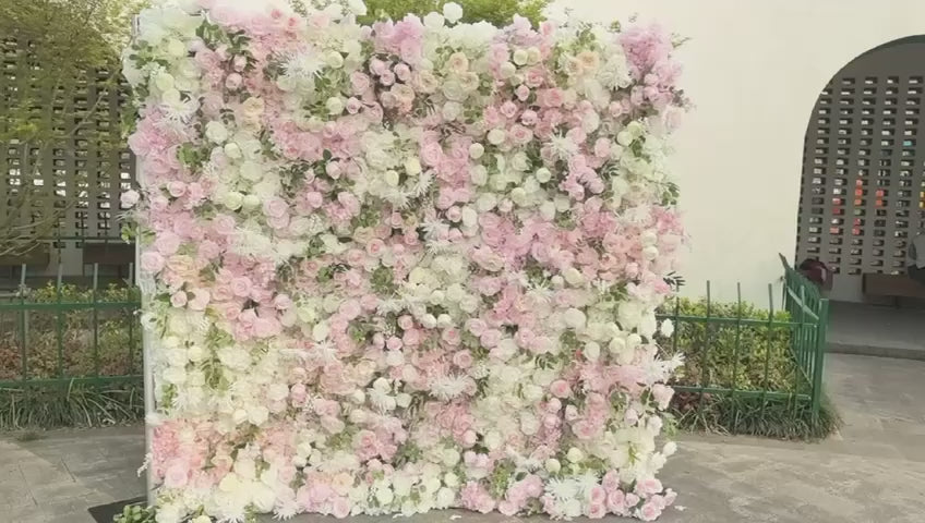 3D Flower Wall Backdrop Event Curtain - White & Pink (3x3m ROLL UP)