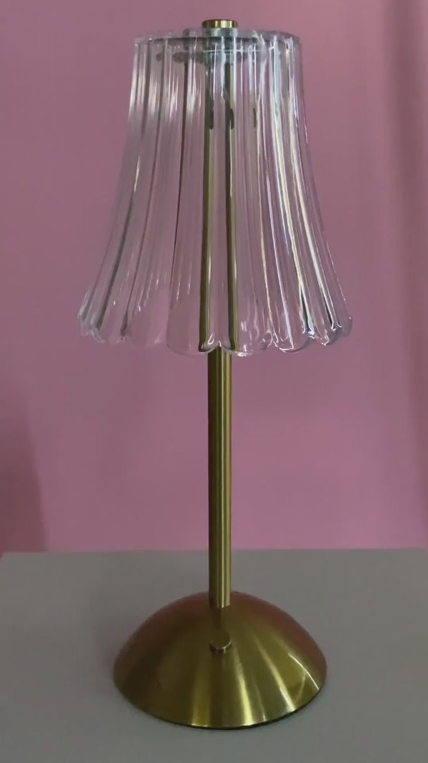 Portable Rechargeable Table Lamp - Clear Ribbed Shade