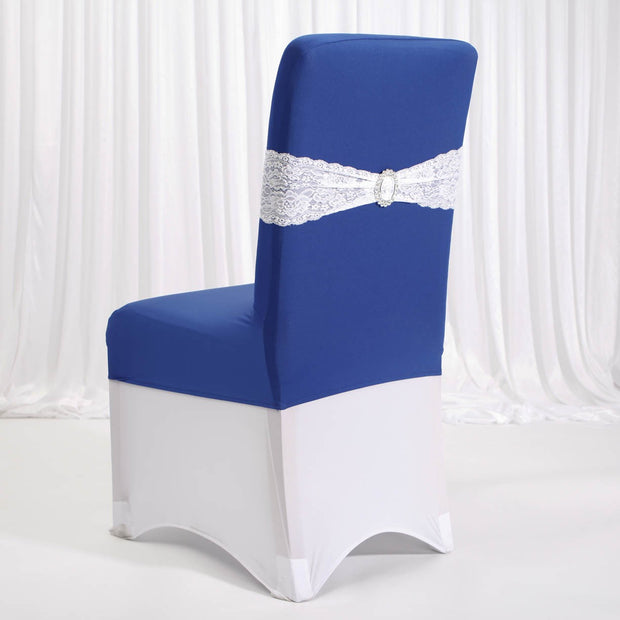 Lycra Chair Covers (Toppers) - Royal Blue Back With Lycra Chair Cover and Band White (Not Included)