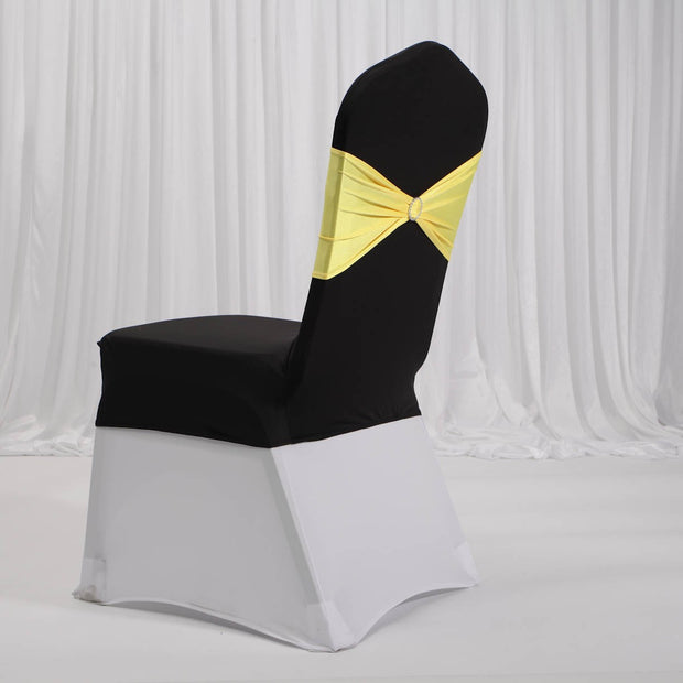Lycra Chair Covers (Toppers) - Black Back With Band Yellow (Not Included)