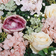 PREMIUM Flower Wall - Peony, Rose, Hydrangea & Box Hedge (Blush Pink, Peach, Cream, Green) Close Up 1