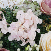 PREMIUM Flower Wall - Peony, Rose, Hydrangea & Box Hedge (Blush Pink, Peach, Cream, Green) Close Up 2