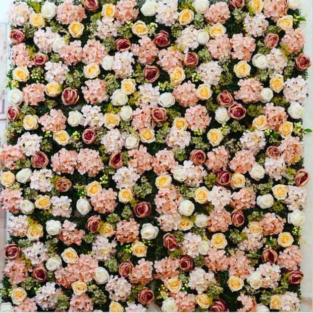 PREMIUM Flower Wall - Peony, Rose, Hydrangea & Box Hedge (Blush Pink, Peach, Cream, Green) Assembled Panels