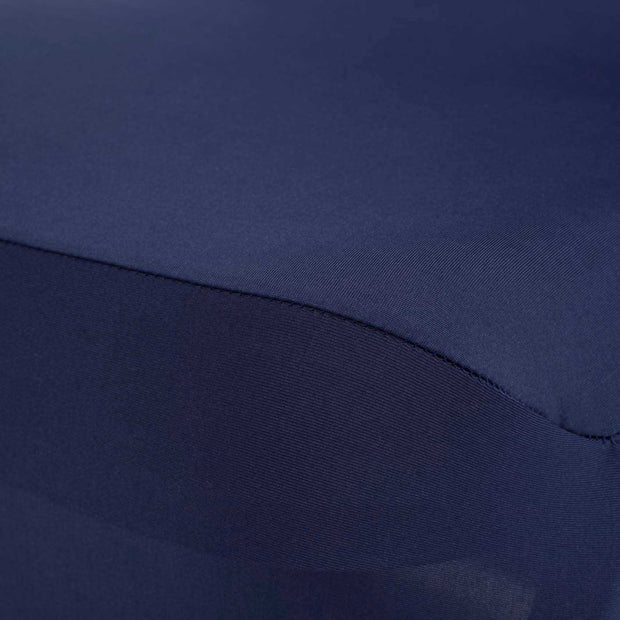 Navy Bue Lycra Chair cover, close up view of stiching and of colour of cover