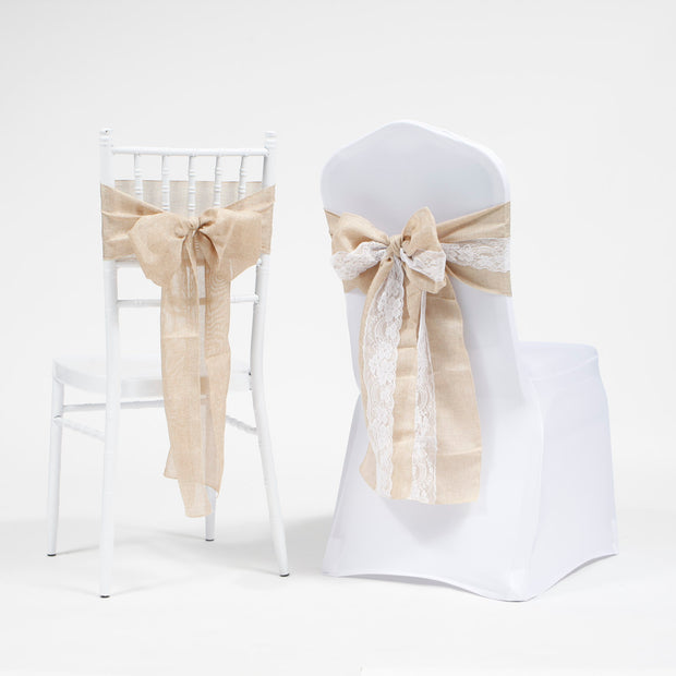 Hessian chair sash with lace on tiffany chair