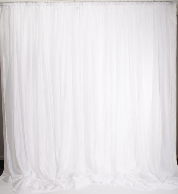 White Chiffon Backdrop Curtain 3mx3m with Centre Split and Ties. With Ties Removed
