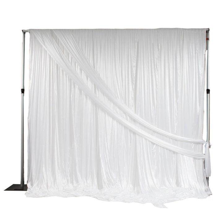 White Ice Silk Satin CROSS DRAPE Backdrop - 3 meters length x 3 meters high