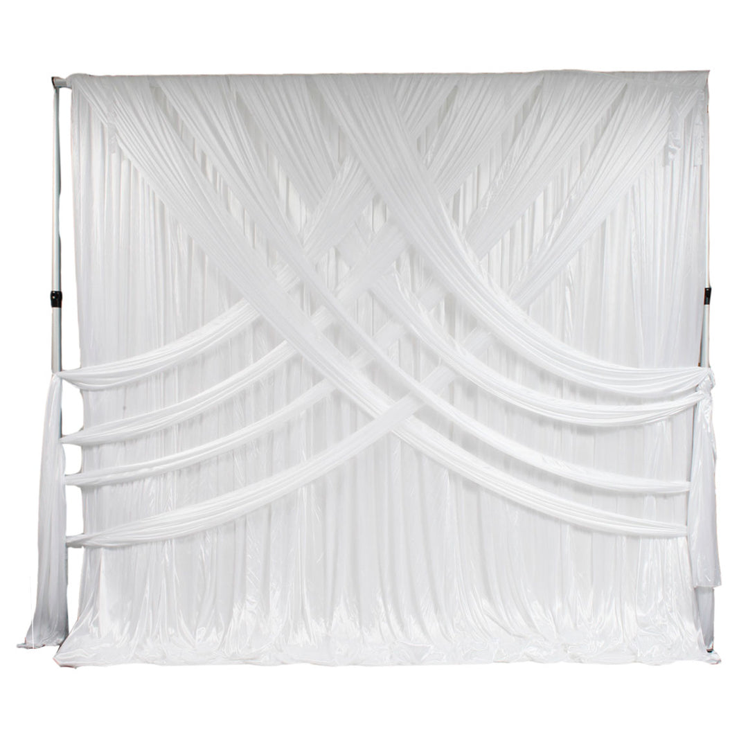 White Ice Silk Satin CROSS DRAPE Backdrop - 3 meters length x 3 meters high