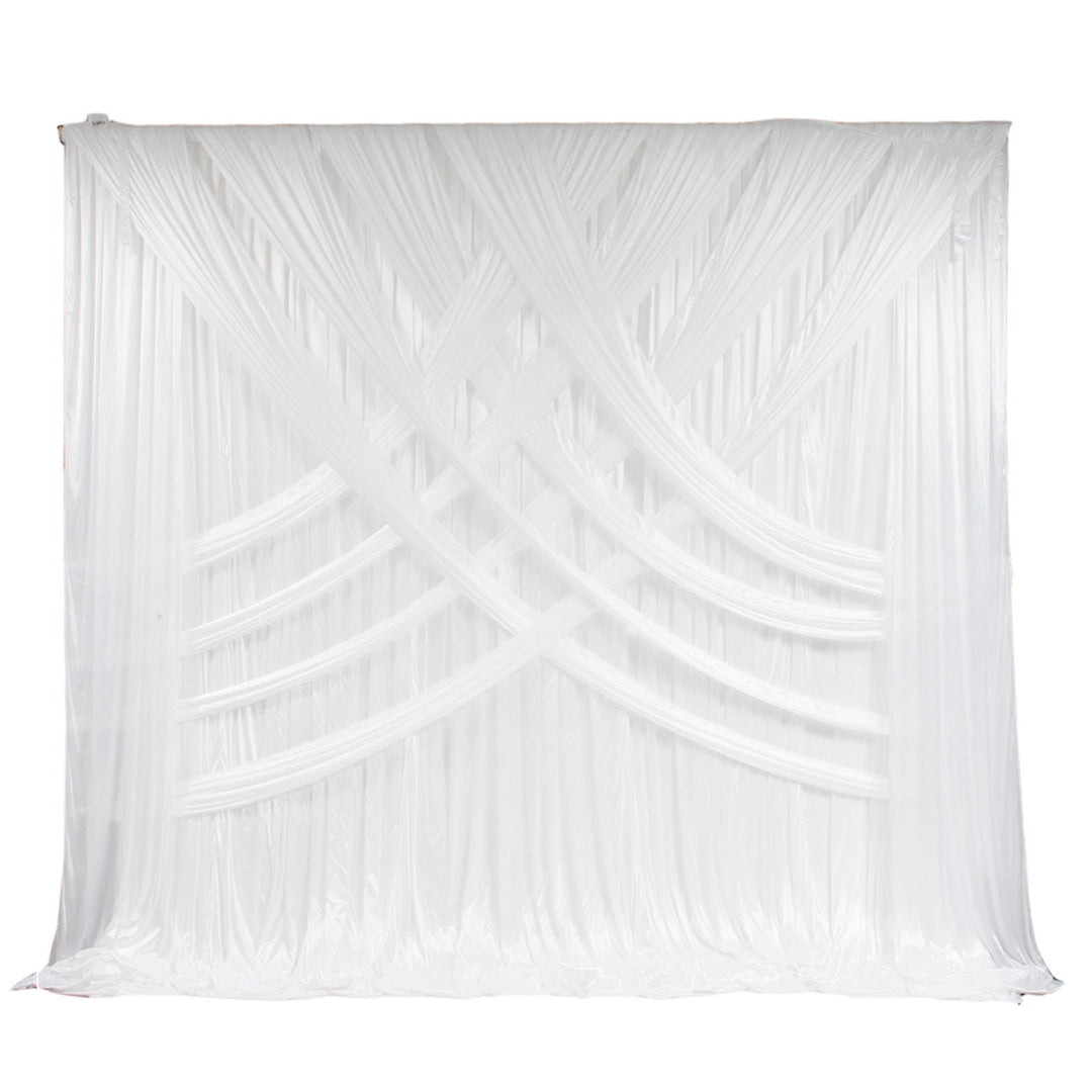 White Ice Silk Satin CROSS DRAPE Backdrop - 3 meters length x 3 meters high