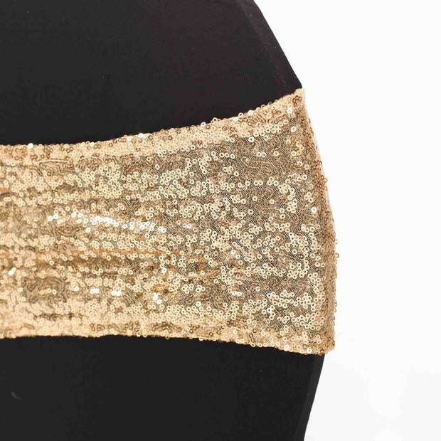 Antique Gold Sequin Lycra Chair Band Sparkle Stretch
