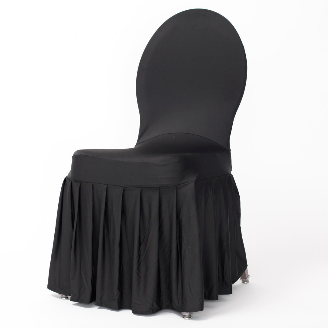 CLEARANCE Premium Princess Black Lycra Chair Covers With Pleats (210gsm)