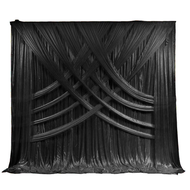Black Ice Silk Satin CROSS DRAPE Backdrop - 3 meters length x 3 meters high
