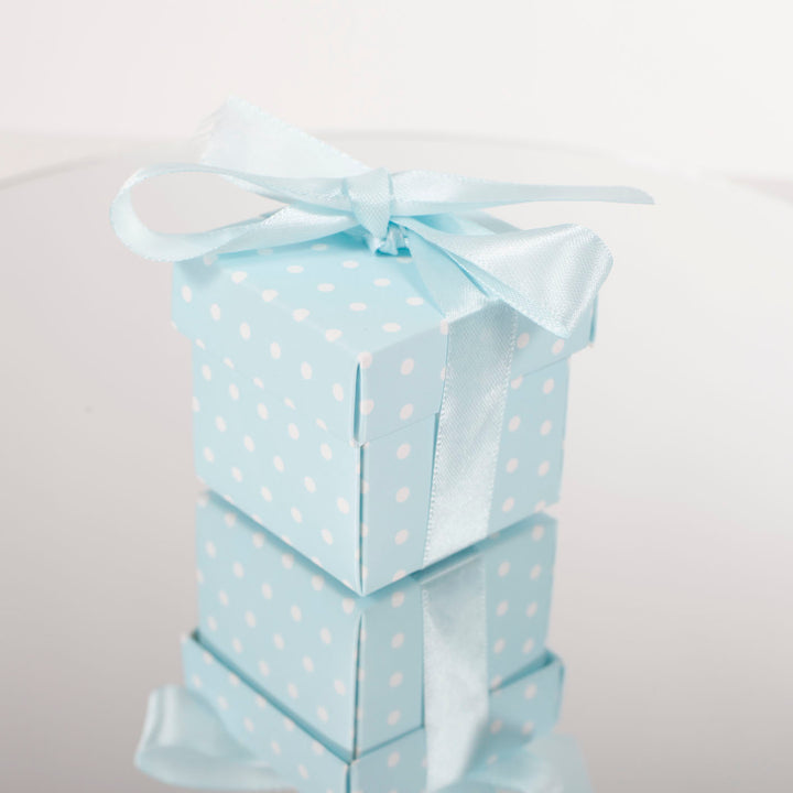 Pack of 50 Favour Bomboniere Box - Blue White Dot