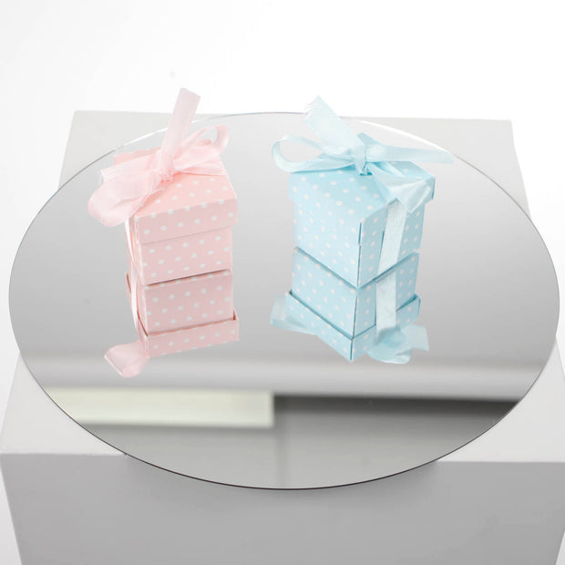 Pack of 50 Favour Bomboniere Box - Light Pink White Dot With Blue