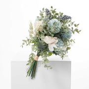 Mixed Artificial Flower Bouquet (10cm heads) - Soft Blues - Twine Wrap