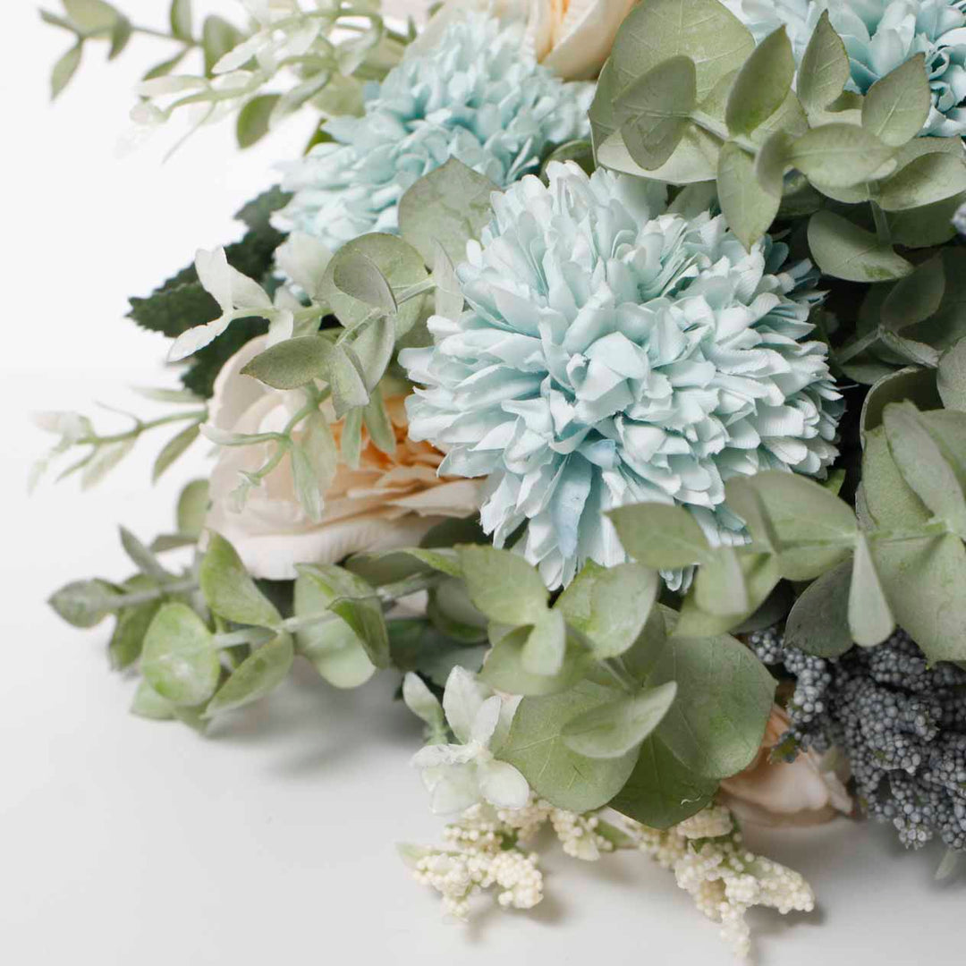 Artificial Mixed Flower Bouquet (10cm heads) - Soft Blues - Twine Wrap