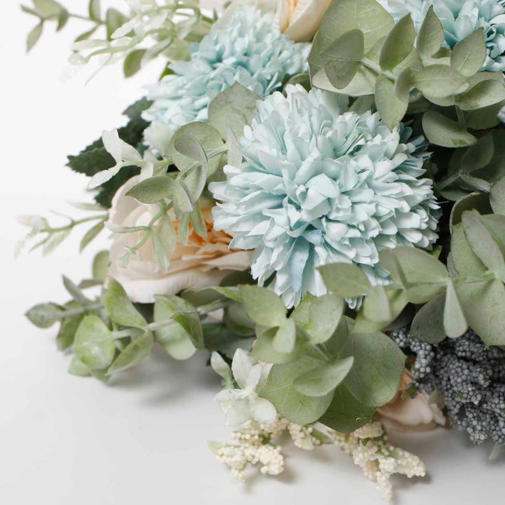 Artificial Mixed Flower Bouquet (10cm heads) - Soft Blues - Twine Wrap