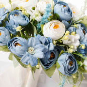 Mixed flower bouquet of Dusty Blue & white roses and  dasiy with green folage