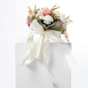 Blush Pink and White Mixed Bouquet with Satin Ribbon & Pearl Wrapped Steams
