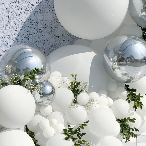 Silver balloon garland closeup