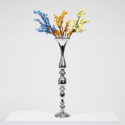 Silver Candlestick Pedestal Candelabra and Centrepiece Vase - (58cm Tall) with flowers