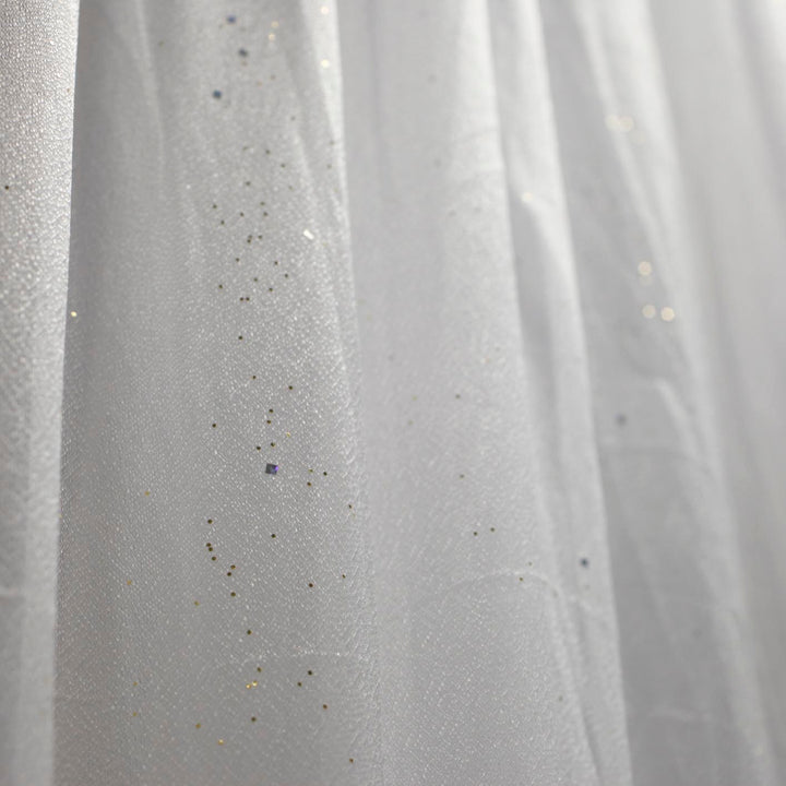 White Beauty Backdrop Curtain With Subtle Glitter Organza with Satin Silk Backing 3mx3m