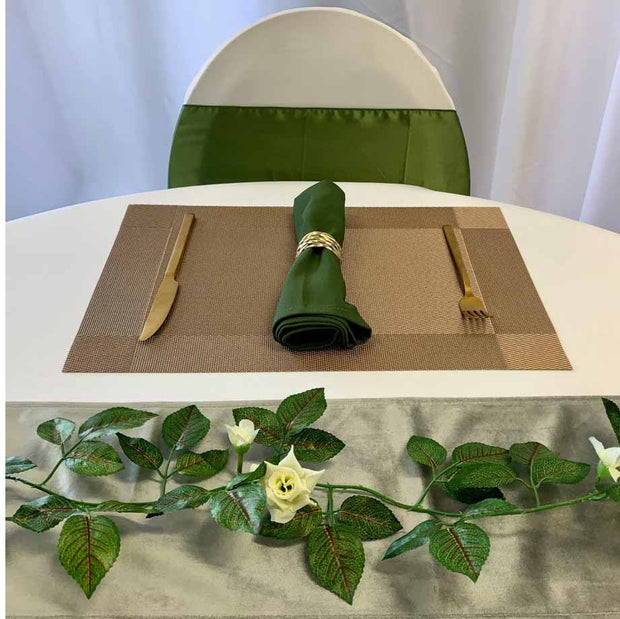 White Lycra Chair Covers (190gsm) - Christmas bronze and olive green table setting