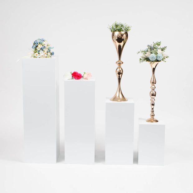 GLOSS YWHITE ALUMINIUM PLINTH set with vases and flowers