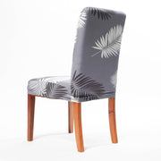 Lycra Dining Chair Covers (Toppers) - Grey With Palm Leaf Pattern Back