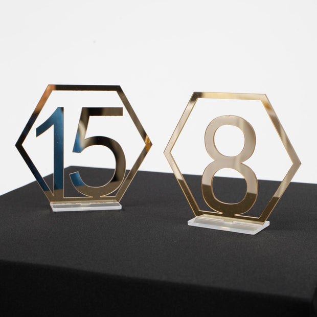 Gold Mirror Table Numbers 1 to 15 - Hexagonal