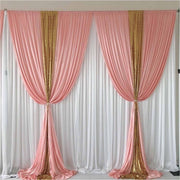 Blush Ice Silk and Gold Sequin Layered Backdrop Curtain 3x3m