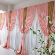 2 x Blush Ice Silk and Gold Sequin Layered Backdrop Curtain 3x3m