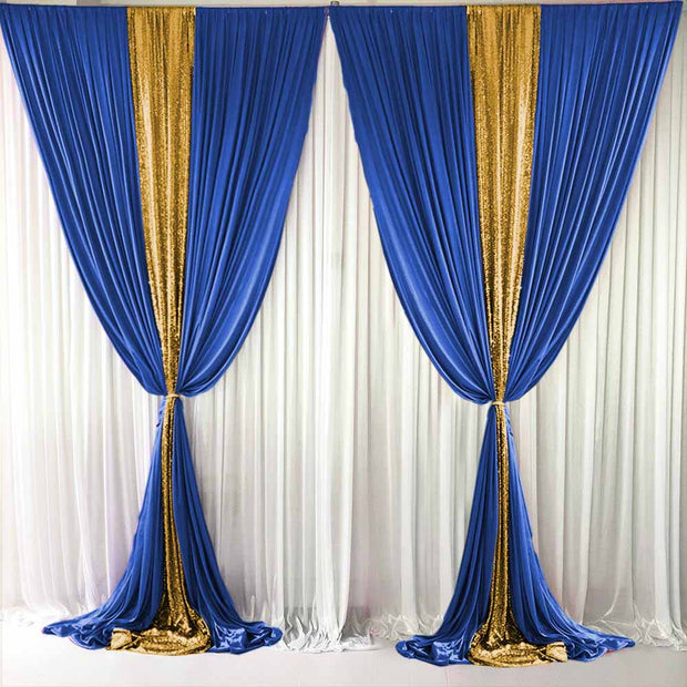 Royal Blue Ice Silk and Gold Sequin Layered Backdrop Curtain 3m x 3m