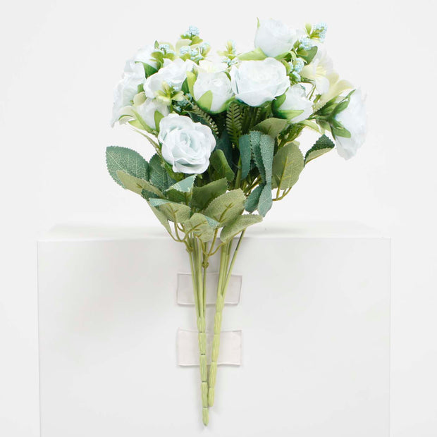 Artificial Rose Small Flower Bouquet (5cm heads) - Blue - Spray Style