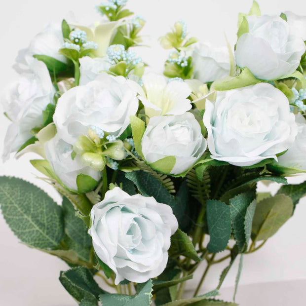 Artificial Rose Small Flower Bouquet (5cm heads) - Blue - Spray Style